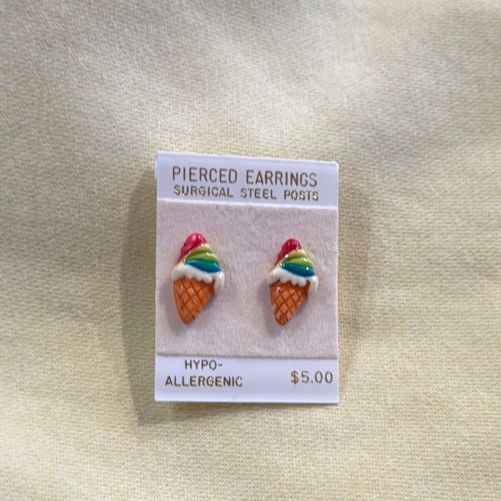 4/$10 Ice-cream Cone Stud Earring Hypo-Allergenic